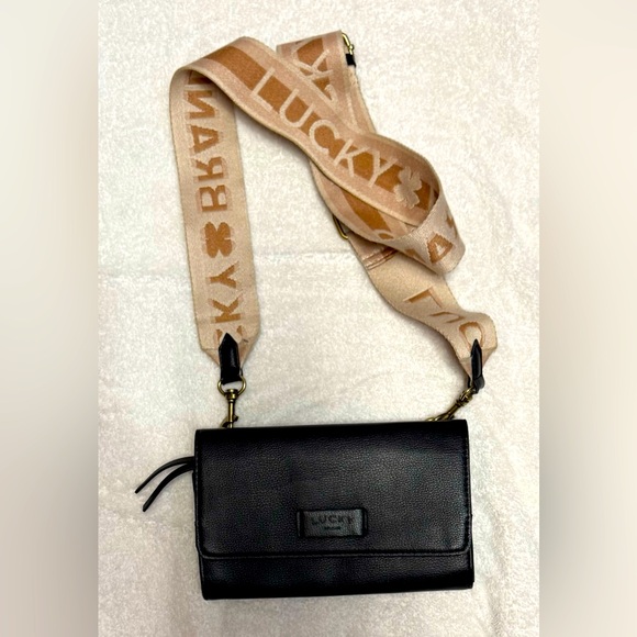Lucky Brand Jexx Black Crossbody Bag with Beige Strap - Picture 1 of 5